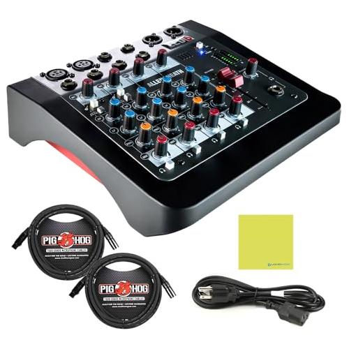 Allen & Heath Mixer AH-ZED6 Ultra Compact 6-Input Audio Mixer for Live Performers Bundle with 2x Pig Hog PHM15 XLR Microphone Cable 15ft, Power Cable & Liquid Audio Polishing Cloth - 6 Channel Mixer