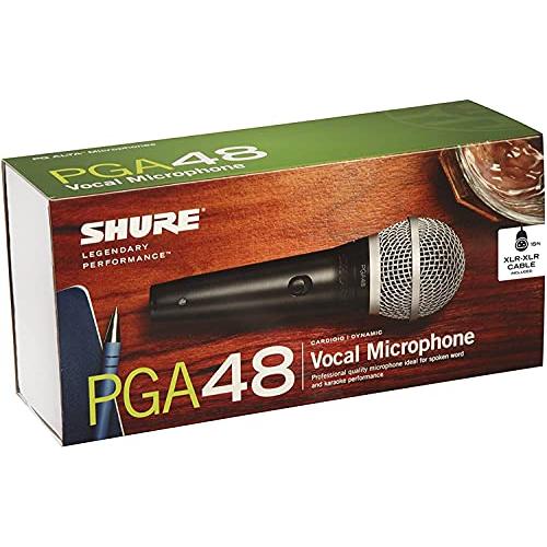 Shure PGA48 Dynamic Microphone - Handheld Mic for Vocals with Cardioid Pick-up Pattern, Discrete On/Off Switch, 3-pin XLR Connector, 15' XLR-to-XLR Cable, Stand Adapter and Zipper Pouch (PGA48-XLR)