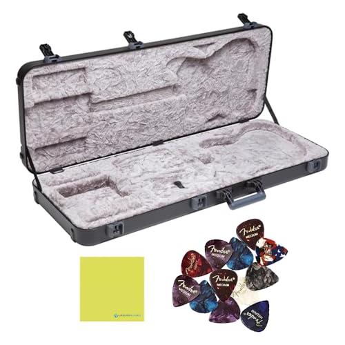 Fender Deluxe Molded Guitar Case for Jazzmaster/Jaguar Electric Guitar Case Bundle with 12x Fender Guitar Picks and Instrument Polishing Cloth