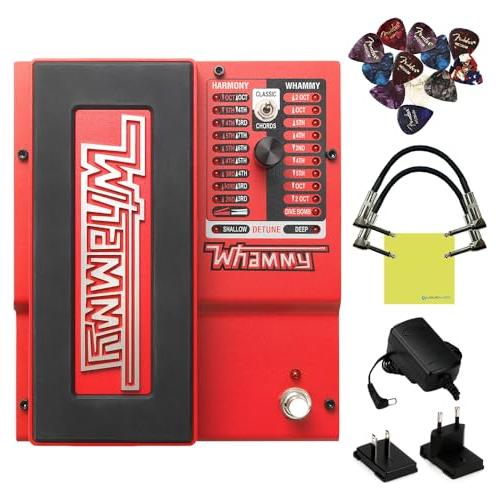 Digitech WHAMMY Whammy Pitch Bending Effects Pedal Bundle w/2x Strukture S6P48 Woven Right Angle Patch Cables, 12x Guitar Picks and Liquid Audio Polishing Cloth