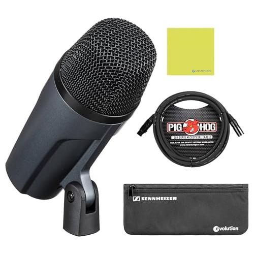 Liquid Audio Sennheiser E 602 II Cardioid Dynamic Kick Drum Microphone Bundle w/Pig Hog PHM10 8mm Mic Cable Polishing Cloth