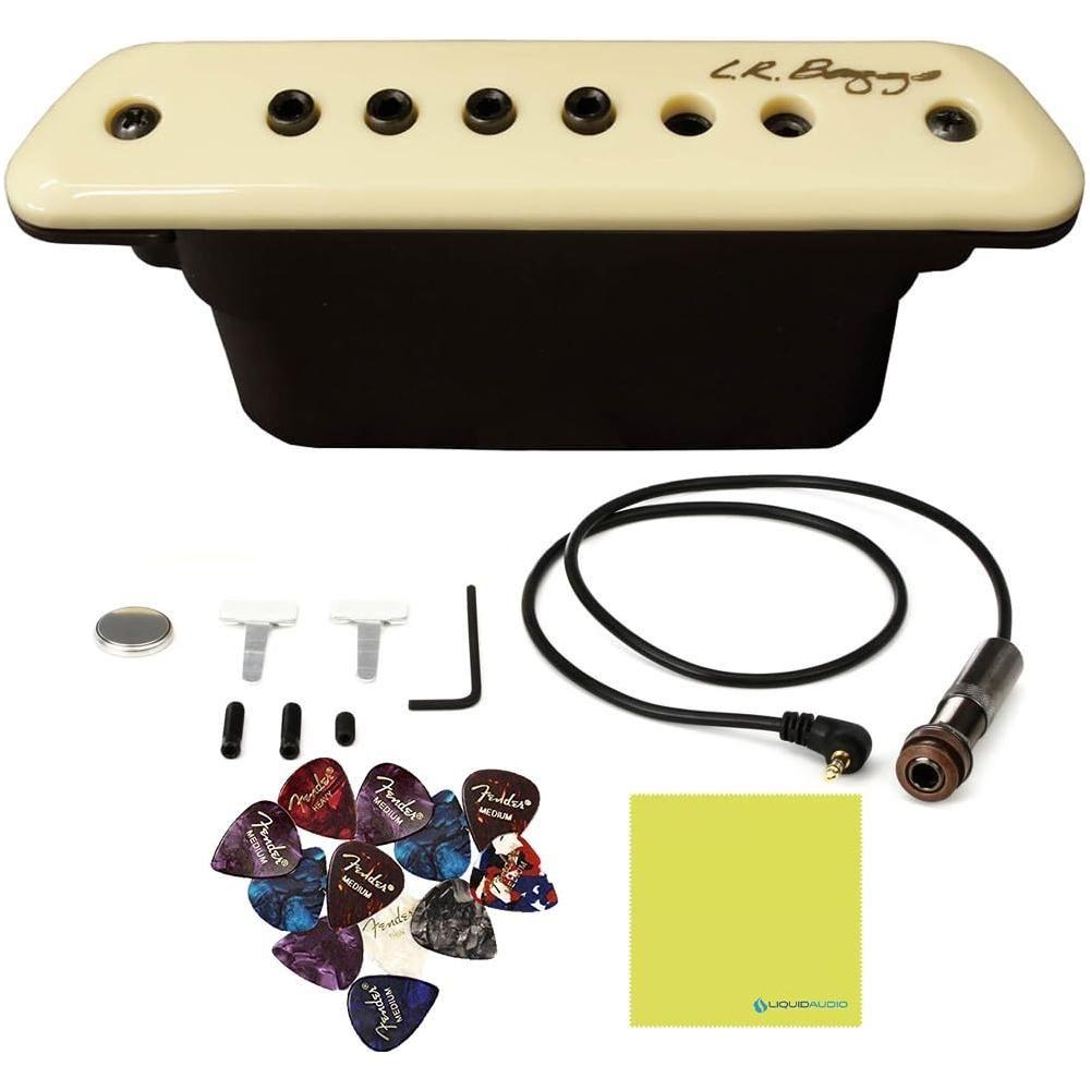 LR Baggs M1 Acoustic Guitar Soundhole Pickup Bundle w/ 12x Fender Picks and Liquid Audio Polishing Cloth