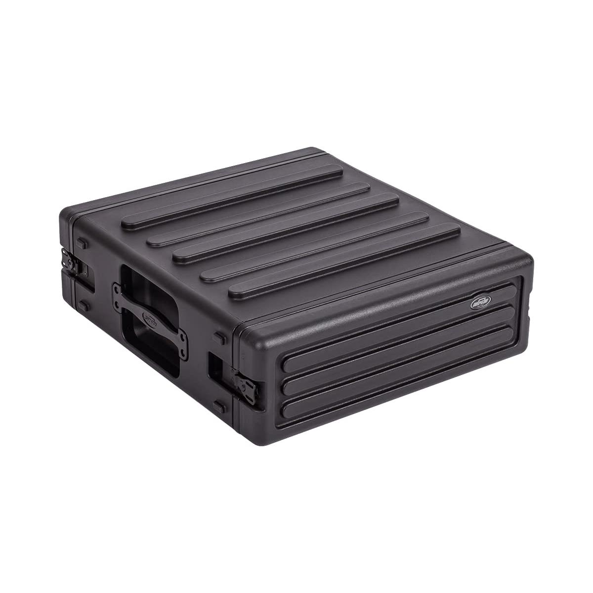 SKB Cases 3U rSeries Standard Roto Molded LLDPE Rack with Flush Carry Handles and Non-Slip Rubber Feet, Includes Rack Mount Screws