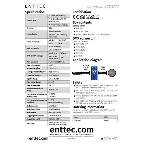 ENTTEC ODE MK3 Two-universe Bidirectional DMX Ethernet Gateway