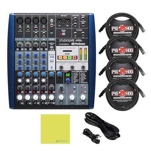 PreSonus StudioLive® AR8c: 8-channel USB-C™ Compatible Audio Interface and Analog Mixer Bundle w/ 4-Pack Pig Hog PHM10 8mm Mic Cable and Liquid Audio Polishing Cloth