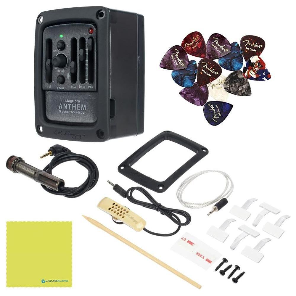 LR Baggs StagePro Anthem Acoustic Guitar Pickup and Microphone System Bundle w/ 12x Fender Picks and Liquid Audio Polishing Cloth