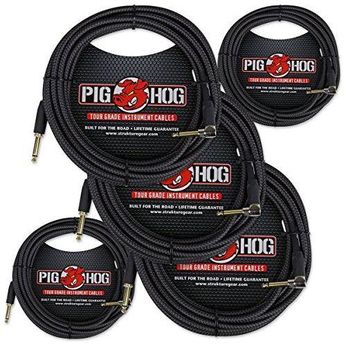 Pig Hog PCH20BKR Black Woven Instrument Cable, 20ft Right Angle - 5-Pack