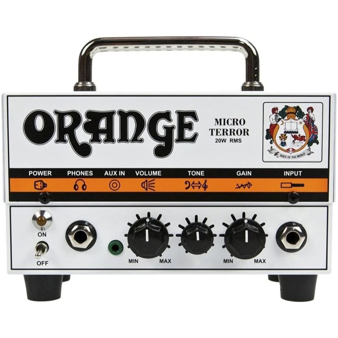 Orange MT20 Micro Terror 20-Watt Mini Hybrid Guitar Amplifier Head Bundle w/ 10' Pig Hog Woven Instrument Cable, Power Supply and Liquid Audio Polishing Cloth (4 Items)