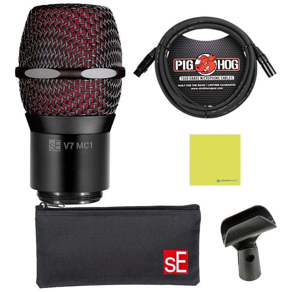 Liquid Audio sE Electronics V7 MC1 Capsule for Shure Wireless Bundle w/Pig Hog PHM10 8mm Mic Cable Polishing Cloth