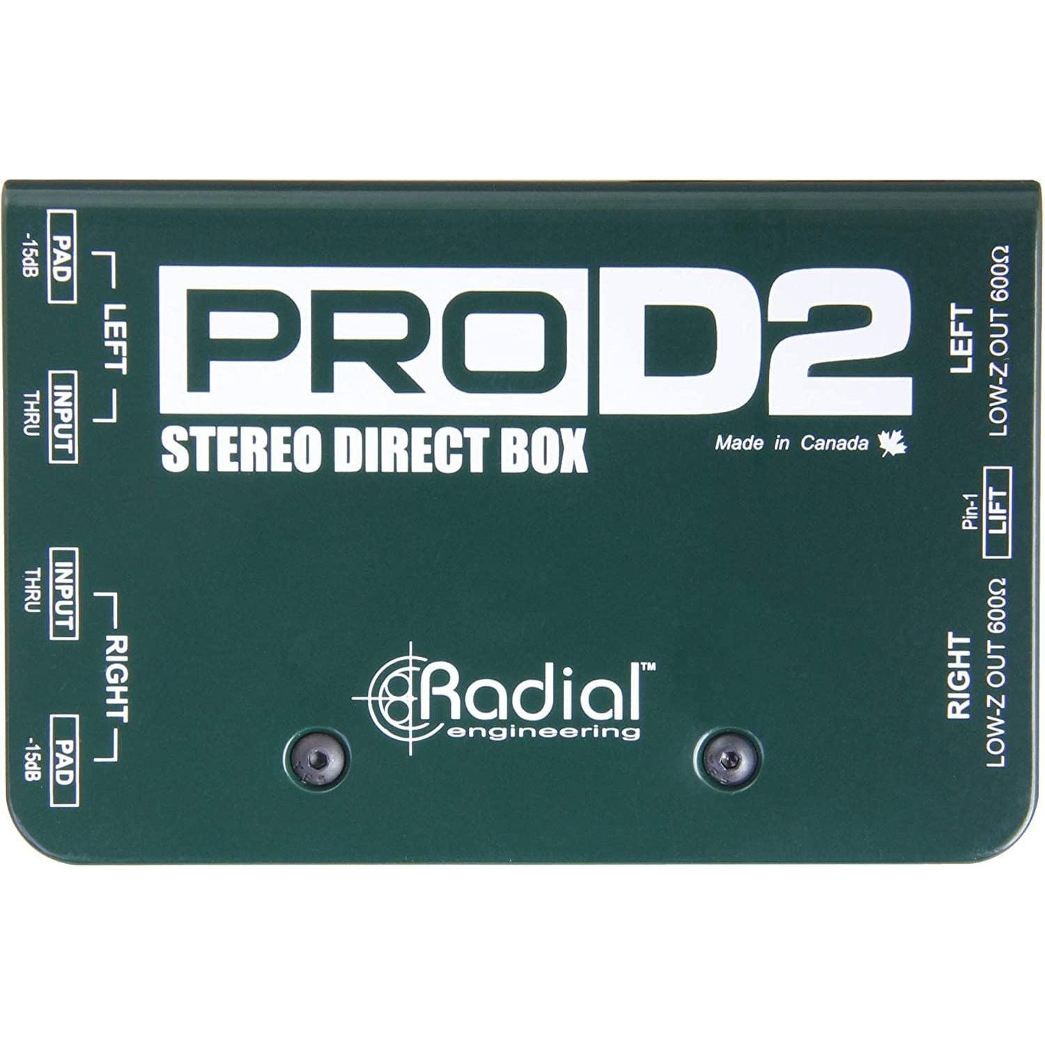 Radial Engineering ProD2 Stereo Passive 2 Channel Direct Box Bundle w/Pig Hog 10' XLR 8MM Microphone Cable & Liquid Audio Polishing Cloth Designed for Keyboards