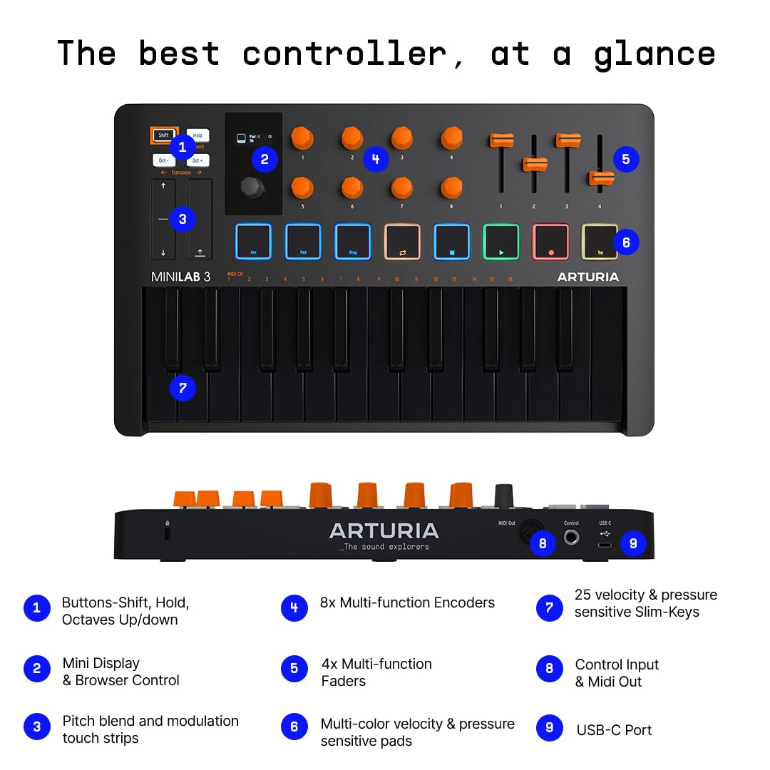 Arturia MiniLab 3 25 Slim-key Controller - Orange