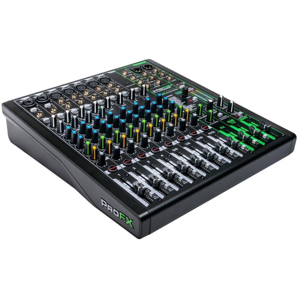 Mackie ProFX12v3 12-Channel Analog Mixer with USB Bundle w/ 2-Pack Pig Hog PHM15 Pig Hog 8mm Mic Cable, Power Cable and Liquid Audio Polishing Cloth