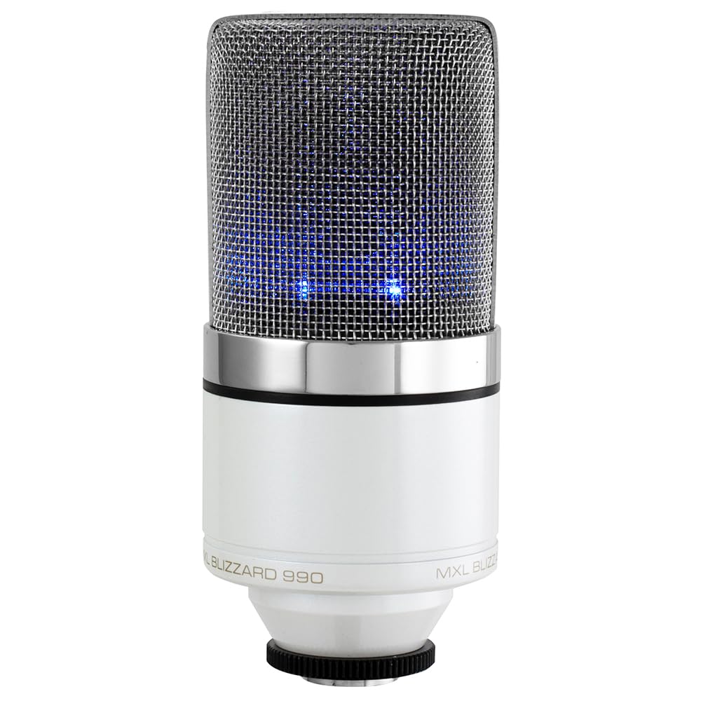 Liquid Audio MXL 990 Blizzard LED Condenser Microphone Perfect for Any Live Stream Bundle w/Pig Hog PHM10 8mm Mic Cable, Pop Filter Polishing Cloth