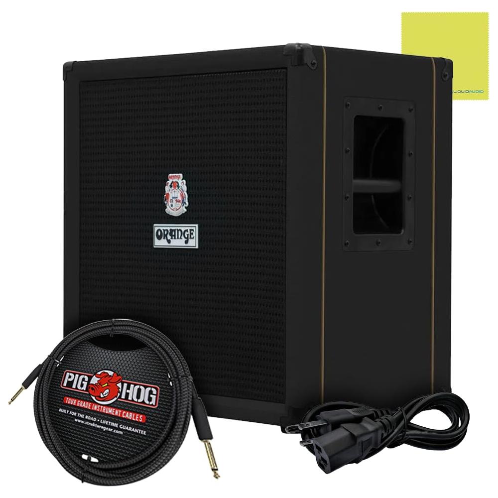 Orange Amps Crush Bass 100 1x15 100-Watt Bass Combo Black Bundle w/Pig Hog Black Woven Instrument Cable, Power Cable and Liquid Audio Polishing Cloth