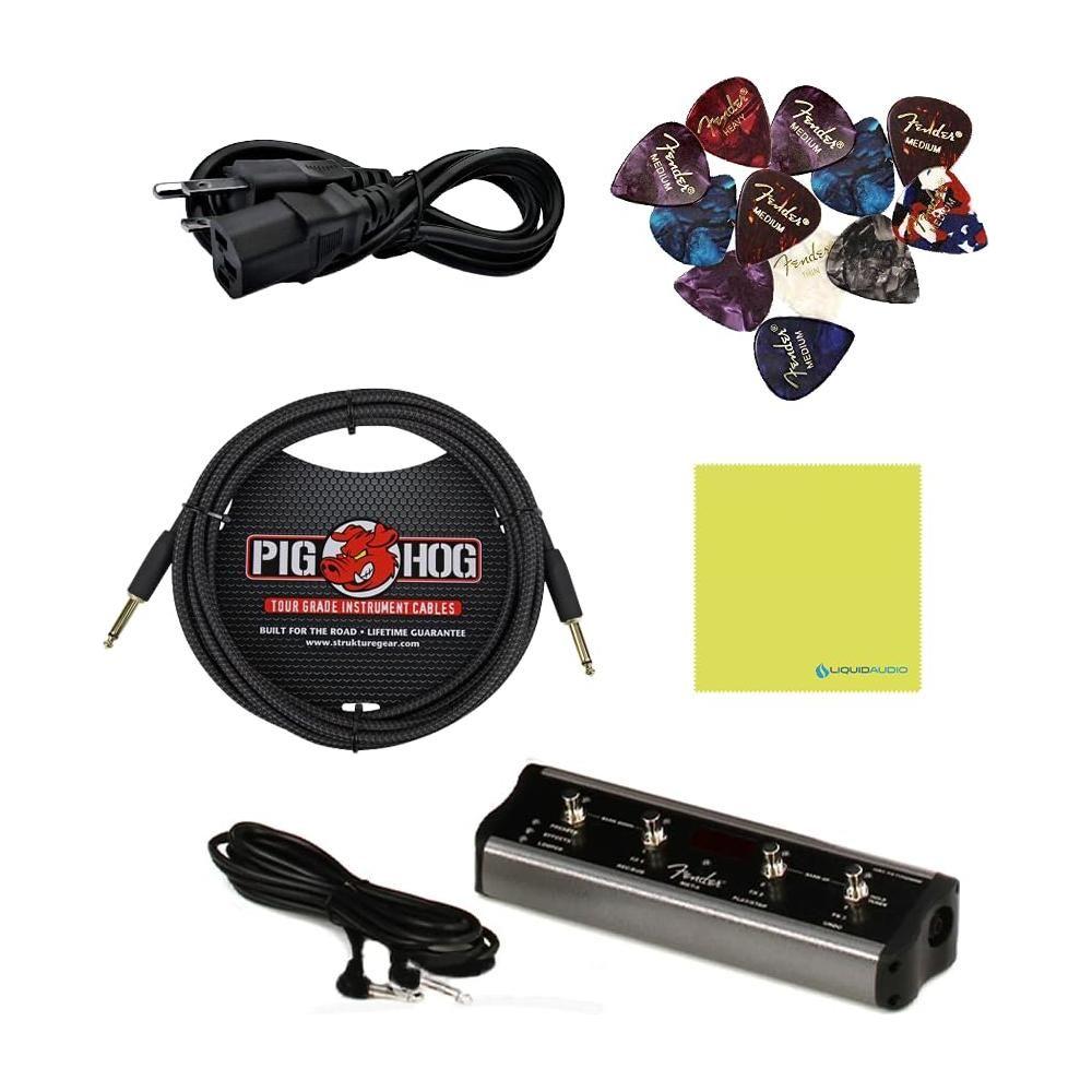 Fender Rumble Stage 800 Bass Amplifier 120V, Black Bundle w/Pig Hog PCH10BK Black Woven Instrument Cable, Foot Switch, Power Cable, 12x Picks and Liquid Audio Polishing Cloth