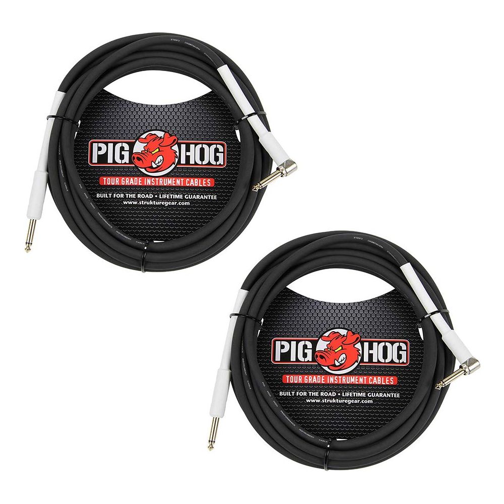 Pig HOG 18.6' Feet High Performance Instrument Cable Black (Straight-Angled), 2-Pack