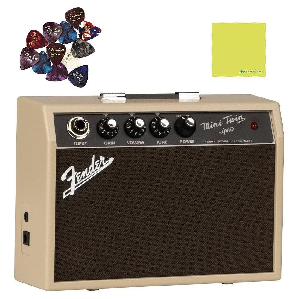 Fender Mini '65 Twin-Amp, Blonde Bundle w/12x Guitar Picks and Liquid Audio Polishing Cloth