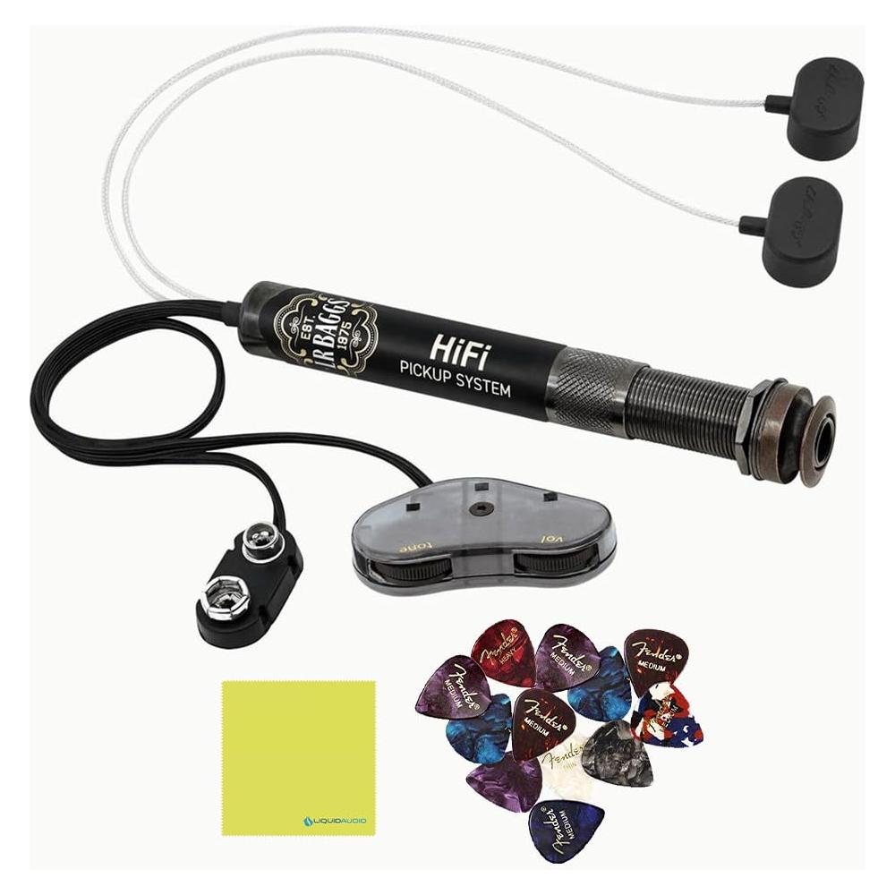 LR Baggs HiFi High-Fidelity Acoustic Bridge Plate Pickup System Bundle w/ 12x Guitar Picks, and Liquid Audio Polishing Cloth