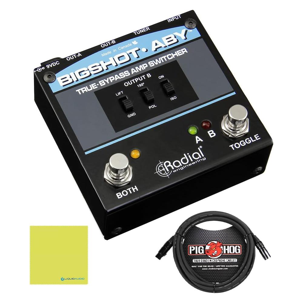 Radial Bigshot ABY True-Bypass Switcher Bundle w/Pig Hog Mic Cable and Liquid Audio Polishing Cloth