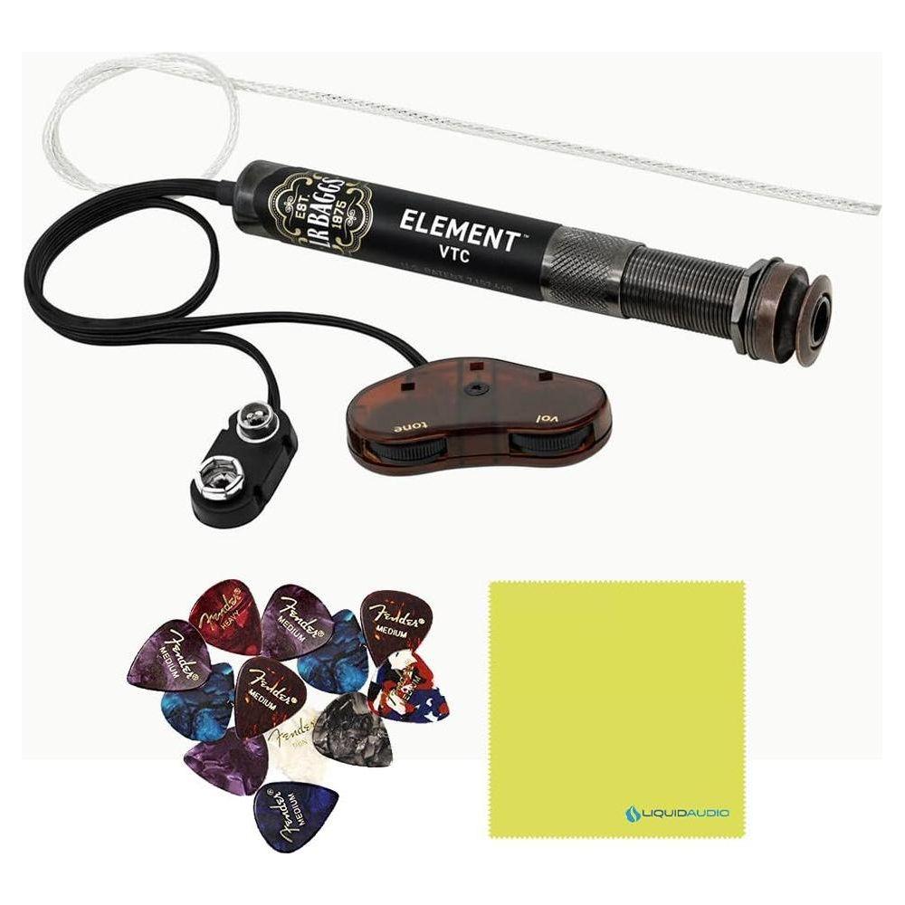 LR Baggs EAS-VTC Element Active System with Volume and Tone Control for Steel String Guitar Bundle w/ 12x Fender Picks and Liquid Audio Polishing Cloth