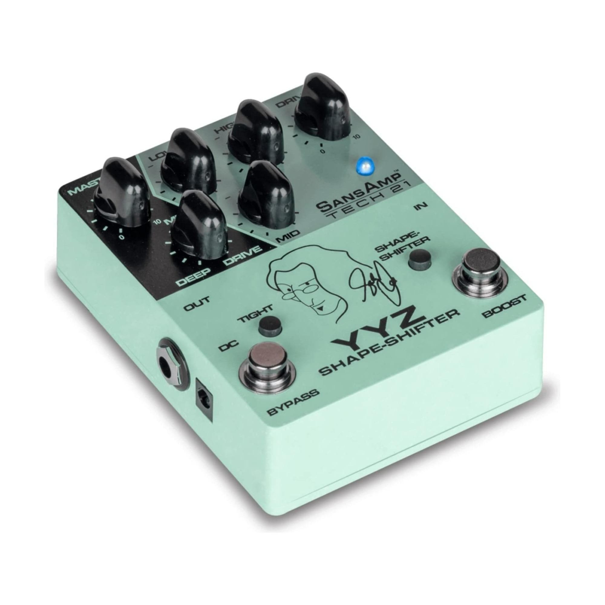 Tech 21 YYZ Geddy Lee Shape-Shifter Signature SansAmp Pedal with 12dB Boost Stomp Switch, Mix Control, and 3-Band Active EQ