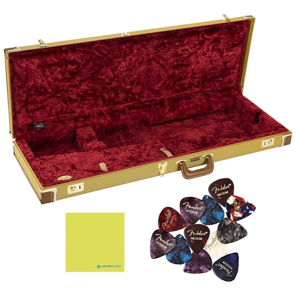 Liquid Audio Fender Classic Series Wood Case Stratocaster®/Telecaster®, Tweed Bundle w/ 12x Fender Picks Polishing Cloth