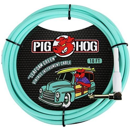 Pig Hog PCH10SGR 1/4" to 1/4" Right-Angle Seafoam Green Guitar Instrument Cable, 10 Feet