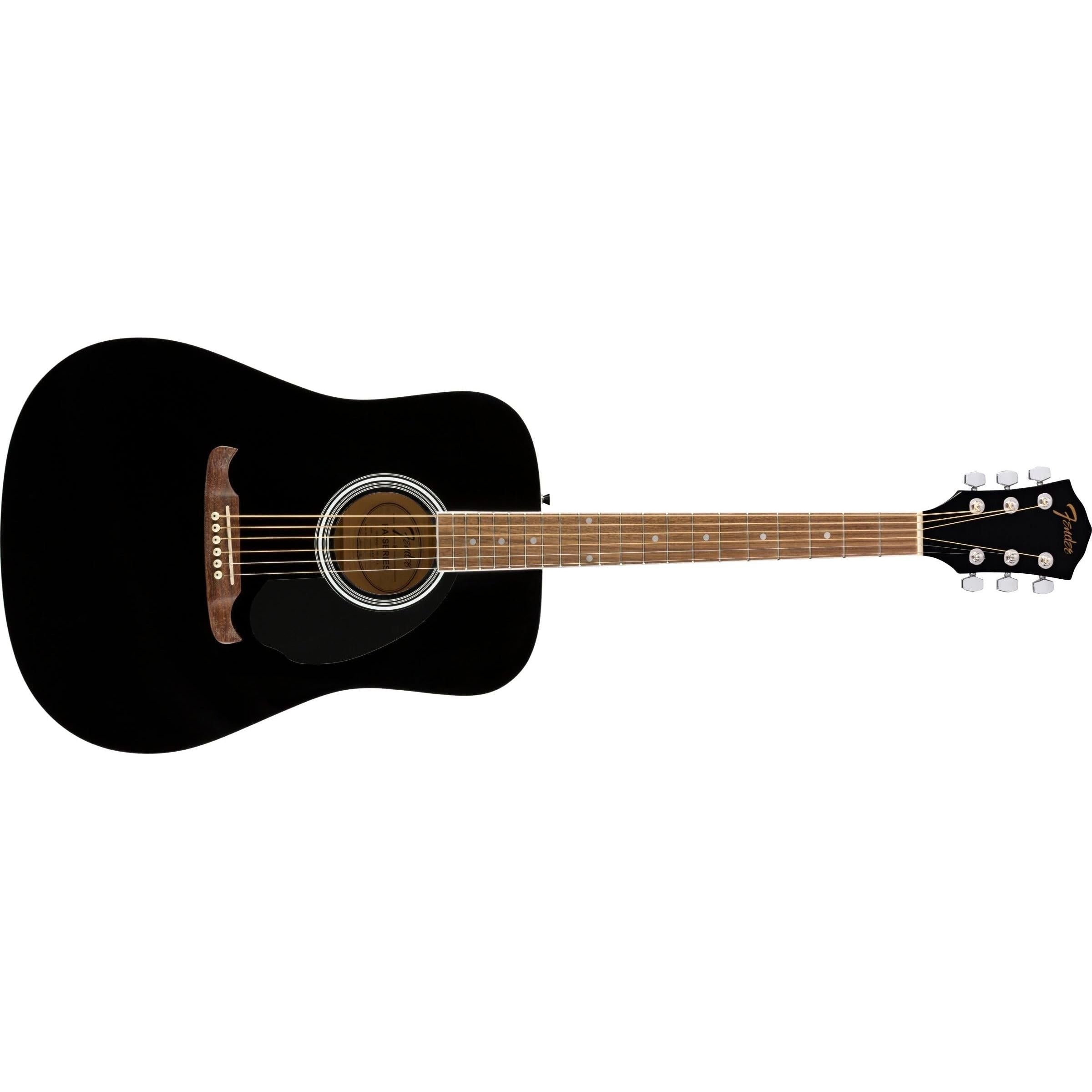 Fender Dreadnought Acoustic Guitar Walnut Fingerboard, Black Guitar Bundle with 12x Fender Guitar Picks and Liquid Audio Instrument Polishing Cloth - FA-125 Model