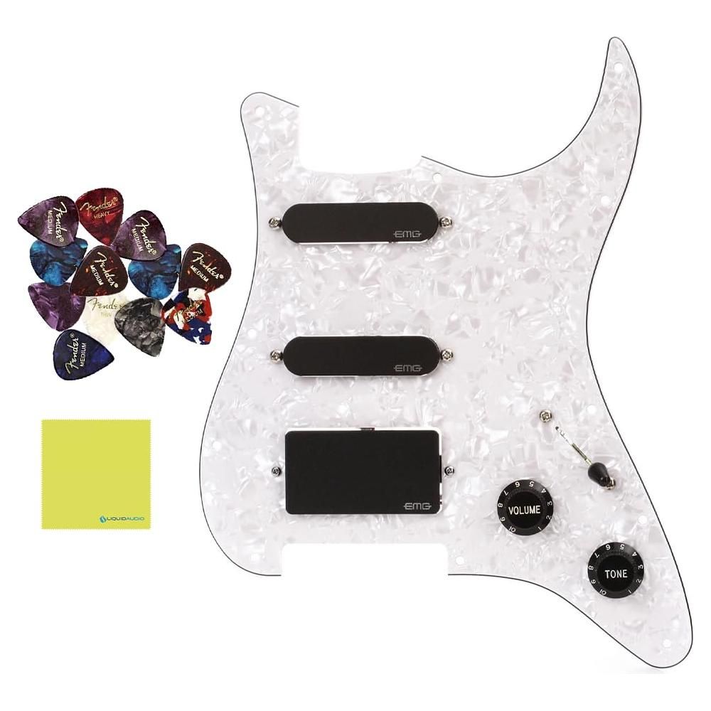 EMG KH20 Pro Series Kirk Hammett Active Pickup Prewired Guitar Pickguard Set Bundle w/ 12x Guitar Picks and Liquid Audio Polishing Cloth