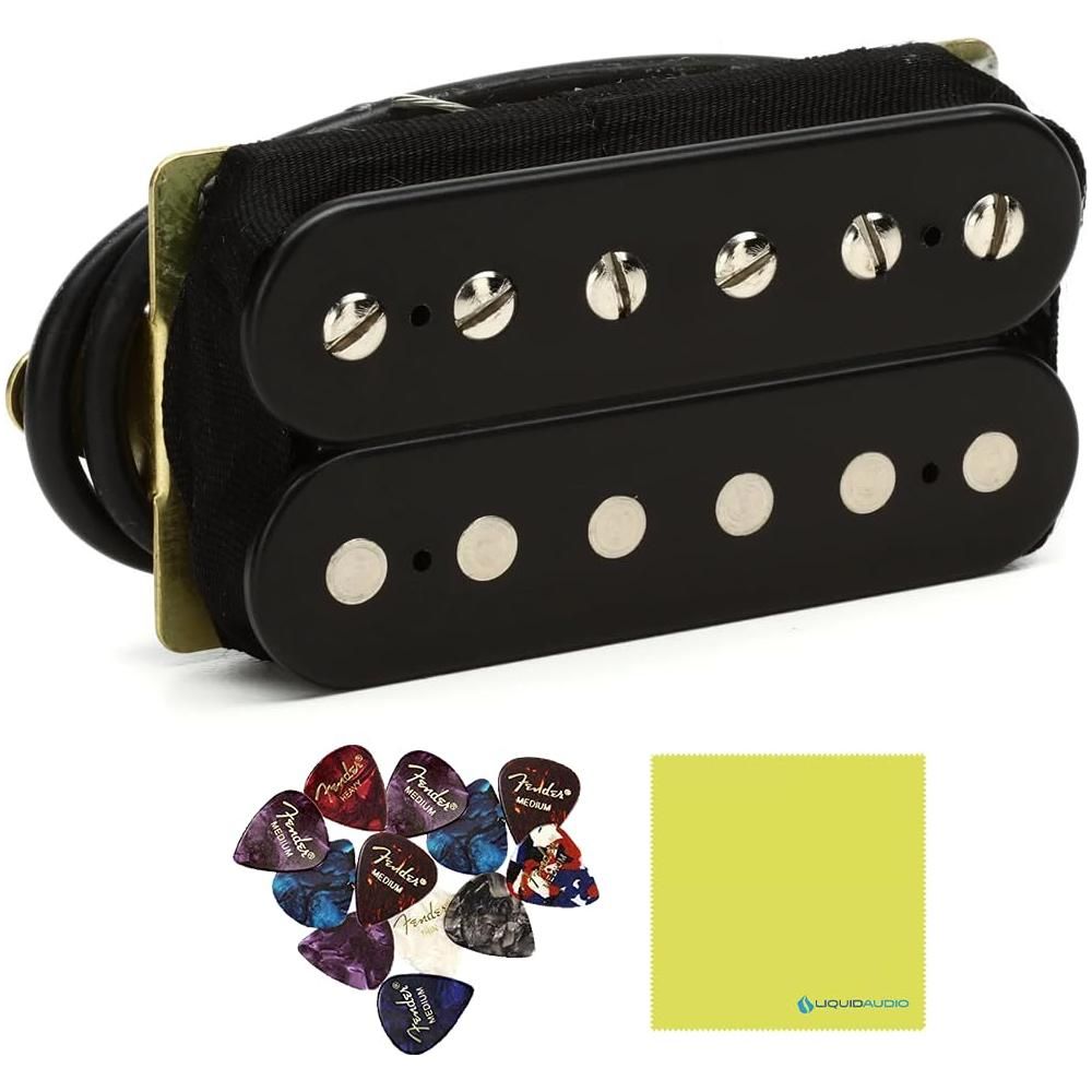 DiMarzio DP155FBK Black - The Tone Zone F-Spaced Humbucker Pickup Bundle w/ 12x Fender Guitar Picks and Liquid Audio Polishing Cloth