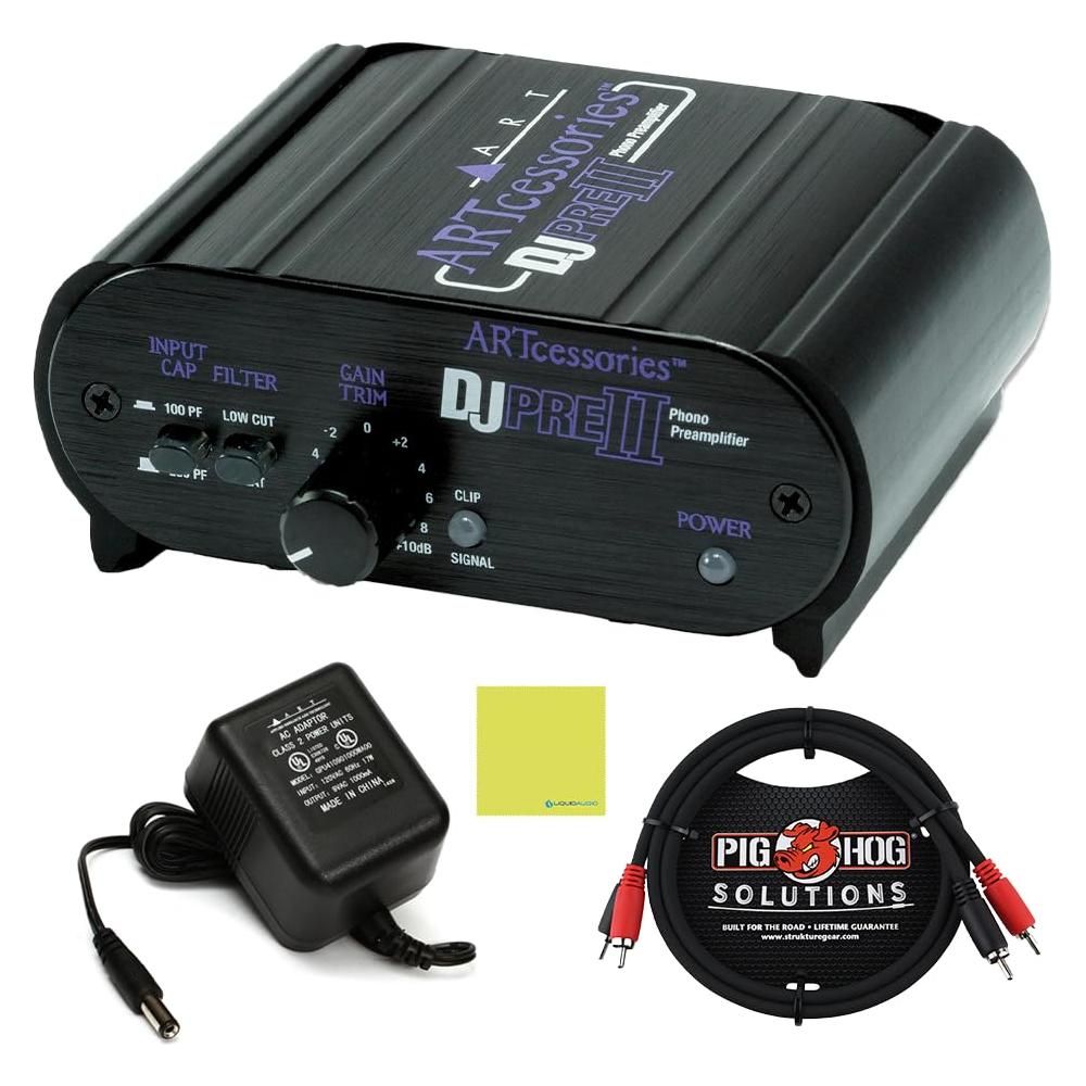 Art DJPRE II Phono Preamplifier Bundle w/ 3ft RCA-RCA Dual Cable and Liquid Audio Polishing Cloth