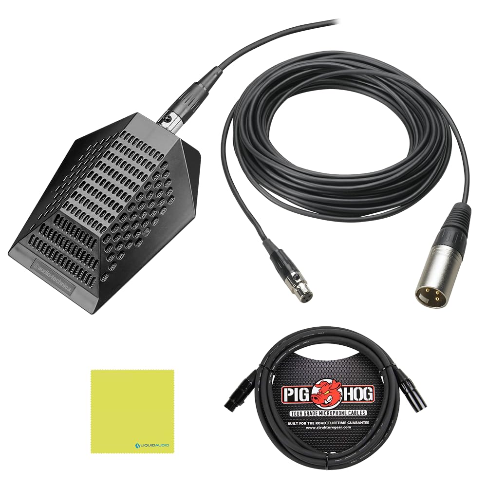 Liquid Audio Audio Technica PRO44 ProPoint® Condenser Boundary Microphone Bundle w/Pig Hog PHM10 8mm Mic Cable Polishing Cloth