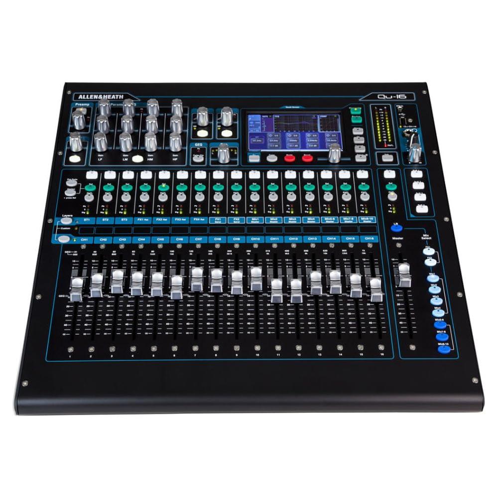 Allen &Heath AH-QU-16C Rack Mountable Compact Digital Mixer, Chrome Edition Bundle w/ 4-Pack Pig Hog PHM15 Pig Hog 8mm Mic Cable, Power Cable and Liquid Audio Polishing Cloth