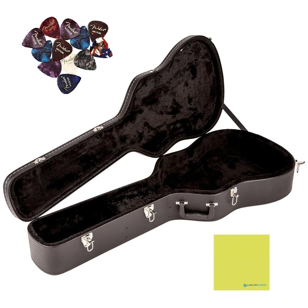 Liquid Audio Squier® Flat-Top Dreadnought Acoustic Guitar Case Bundle w/ 12-Pack Guitar Picks Polishing Cloth