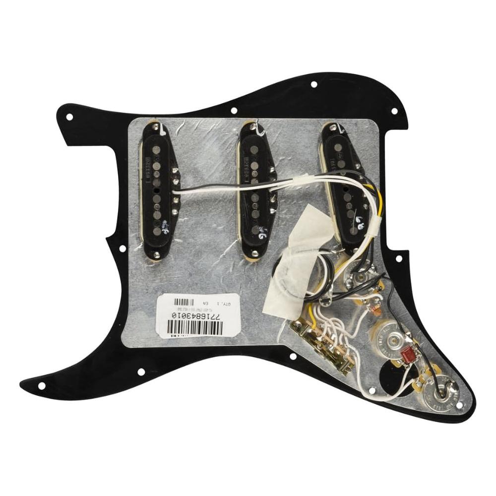 Fender Pre-Wired Strat® Pickguard, Vintage Noiseless SSS, Black Bundle w/ 12x Guitar Picks, and Liquid Audio Polishing Cloth