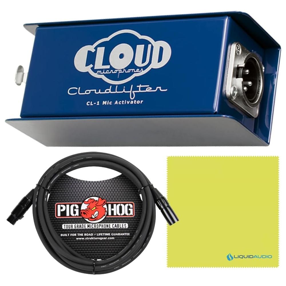 Cloud Microphones CL-1 Cloudlifter Mic Activator Bundle w/Pig Hog 15' Mic Cable & Liquid Audio Polishing Cloth 1-Channel Ultra-Clean Mic Preamp Gain