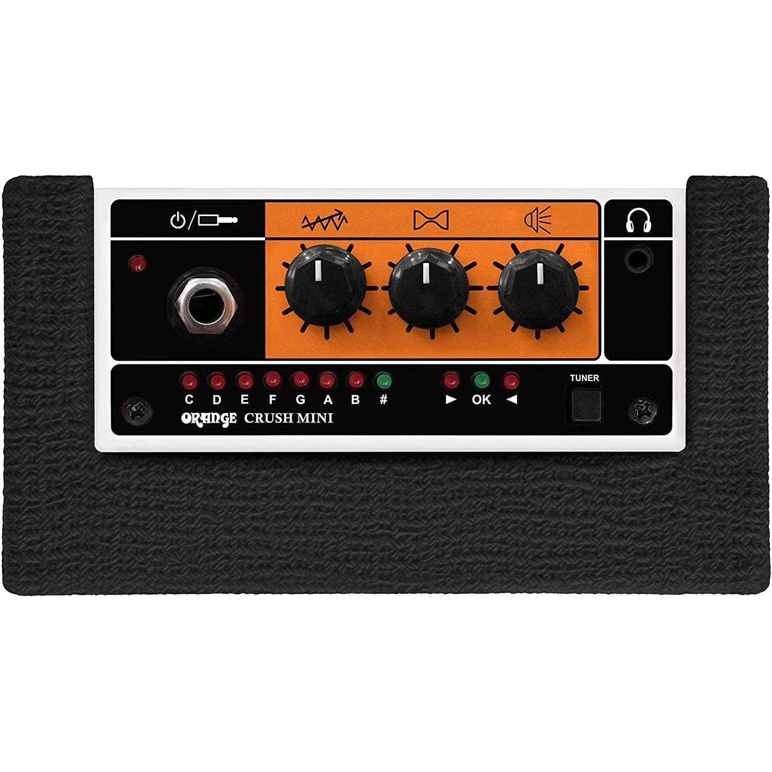 Orange Crush Amp Black Mini 3W Analogue Combo Battery Powered Amp Bundle with AC Power Adapter, 9V Battery & Polishing Cloth - Electric Bass Guitar Amp, Portable Practice Amp, Mini Speaker Amplifier