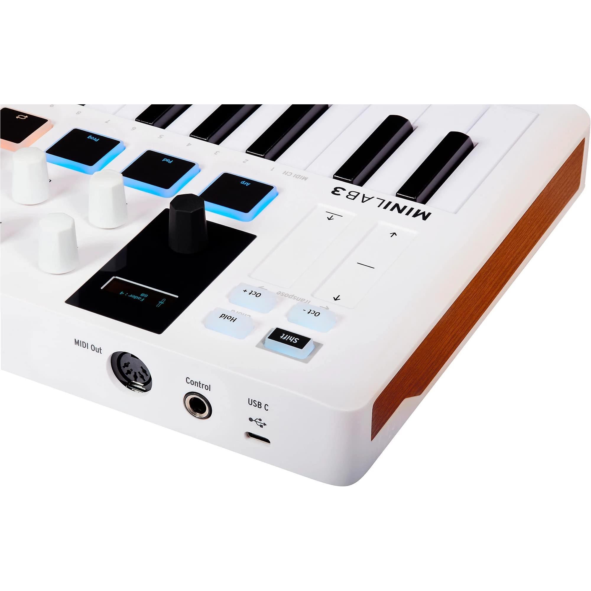 Arturia MiniLab 3 Portable MIDI Keyboard Controller with Pig Hog MIDI Cable & Polishing Cloth - 25 Key MIDI Controller, White Mini Keyboard for Recording Studio, Music Equipment with Software Included