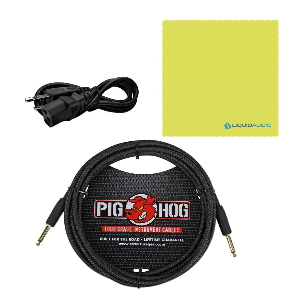 Orange Super Crush 100w Solid-State Head, Black Bundle w/Pig Hog PCH10BK Black Woven Instrument Cable, Power Cable & Liquid Audio Polishing Cloth