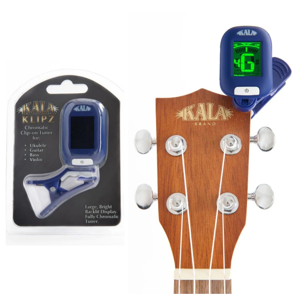 Kala Nomad Acoustic Electric UBASS Bundle with Kala Klipz Tuner in Blue and Liquid Audio Instrument Polishing Cloth