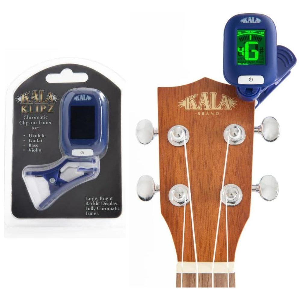 Kala Solid Body Electric Acacia Tenor Ukulele with Bag, KA-SB-ACA-T Bundle w/Kala KKBL Klipz Tuner in Blue and Liquid Audio Polishing Cloth