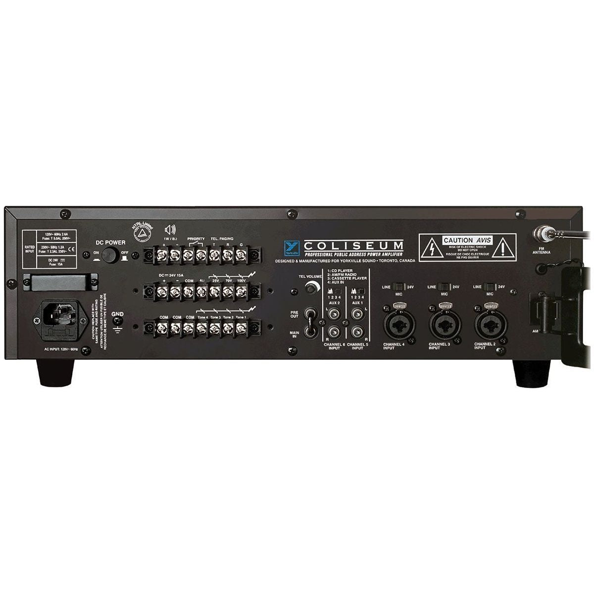 Yorkville CA1 Amplifier 70 Volt 6 Channel Public Address Amp Rack Mountable Steel Chassis Black