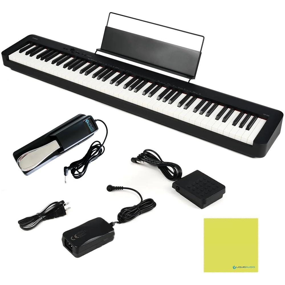 Casio CDP-S160RD Competent Digital Piano Red Bundle w/Sustain Pedal, Deluxe Pedal, Power Adapter & Liquid Audio Polishing Cloth