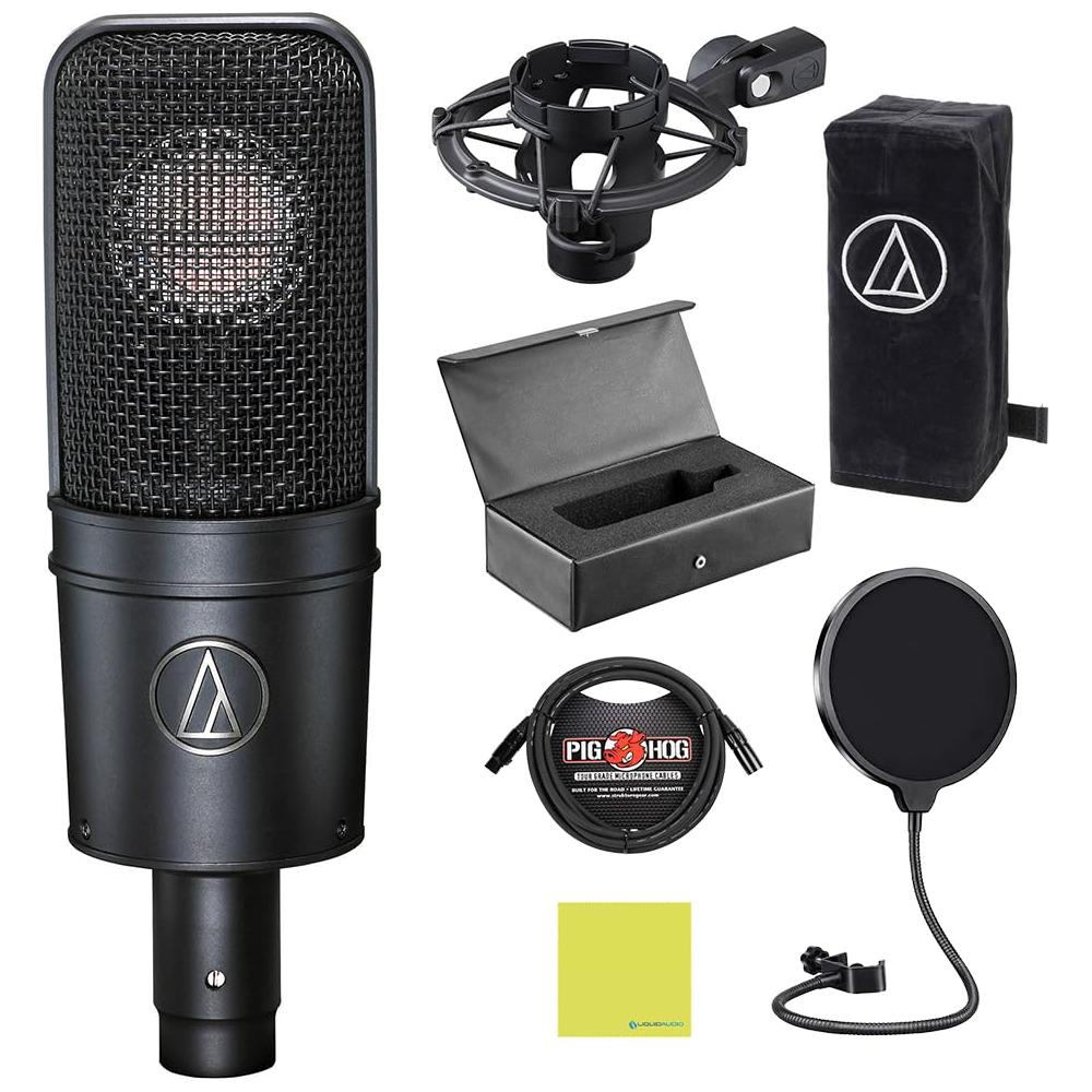 Liquid Audio Audio Technica AT4040 Cardioid Condenser MicrophoneBundle w/Pig Hog PHM10 8mm Mic Cable, Pop Filter Polishing Cloth