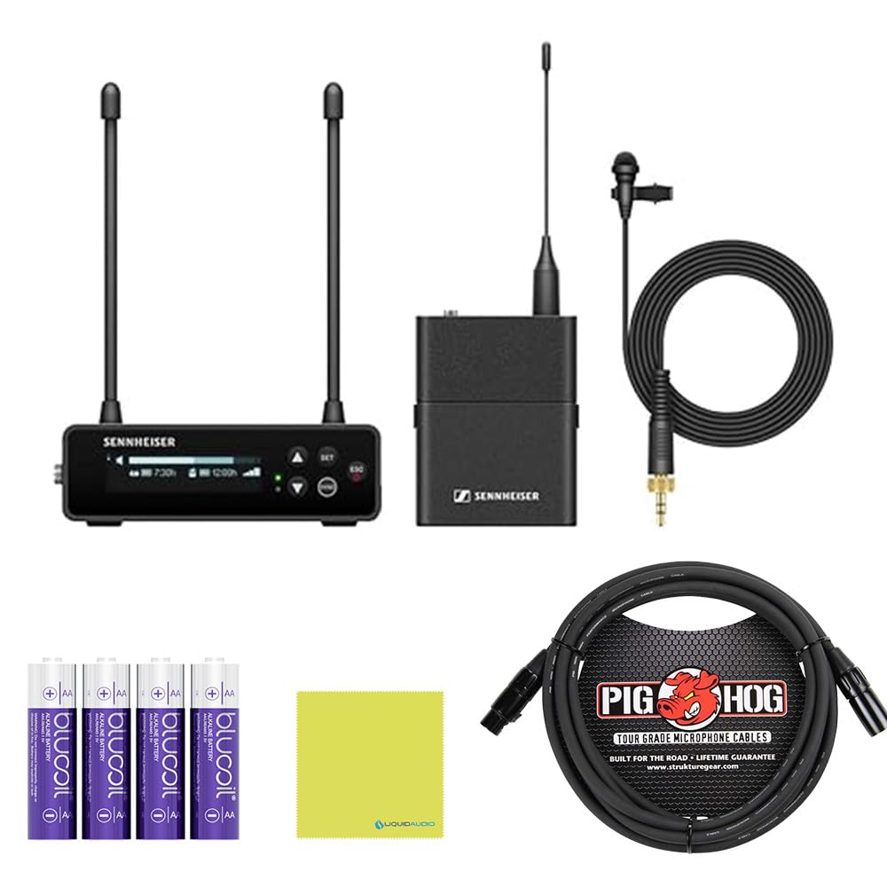 Sennheiser EW-DP ME 4 Set (Q1-6) Camera-Mount Digital Wireless Microphone System Bundle w/Pig Hog PHM10 8mm Mic Cable, 4-pack Blucoil AA Batteries and Liquid Audio Polishing Cloth