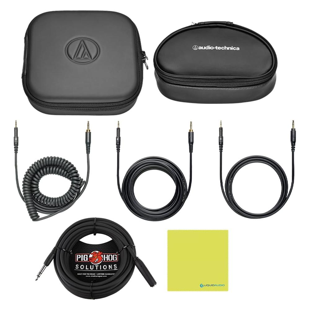 Liquid Audio Audio-Technica ATH-M70x Professional Monitor Headphones Bundle w/Pig Hog Solutions Headphone Extension Cable 1/4" Polishing Cloth