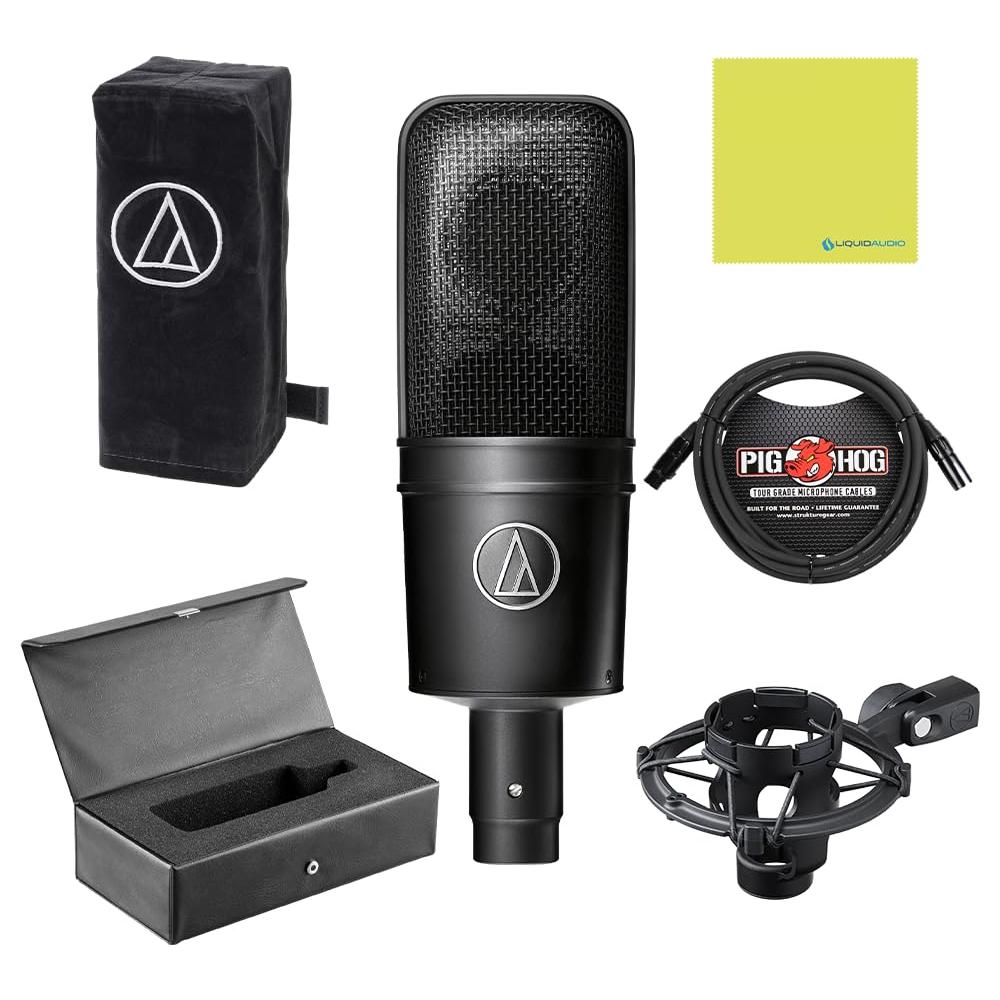 Liquid Audio Audio Technica AT4040 Cardioid Condenser Microphone Bundle w/Pig Hog Mic Extension Cable, AT8449 Shock Mount, Mic Dust Cover, Carrying Case Polishing Cloth