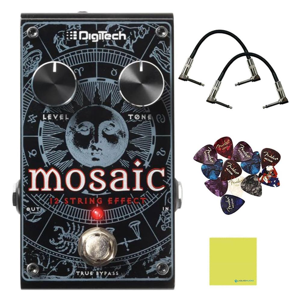 DigiTech Mosaic Polyphonic 12-string Effect Pedal Bundle w/ 2-Pack Strukture S6P48 Woven Right Angle Patch Cable, 12-Pack Guitar Pick and Liquid Audio Polishing Cloth