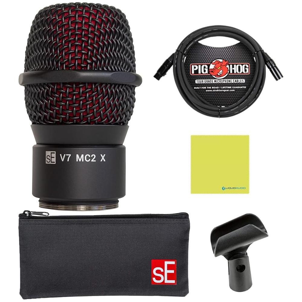 Liquid Audio sE Electronics V7 MC2 Mic Capsule for Sennheiser Wireless, Black Bundle w/Pig Hog PHM10 8mm Mic Cable Polishing Cloth