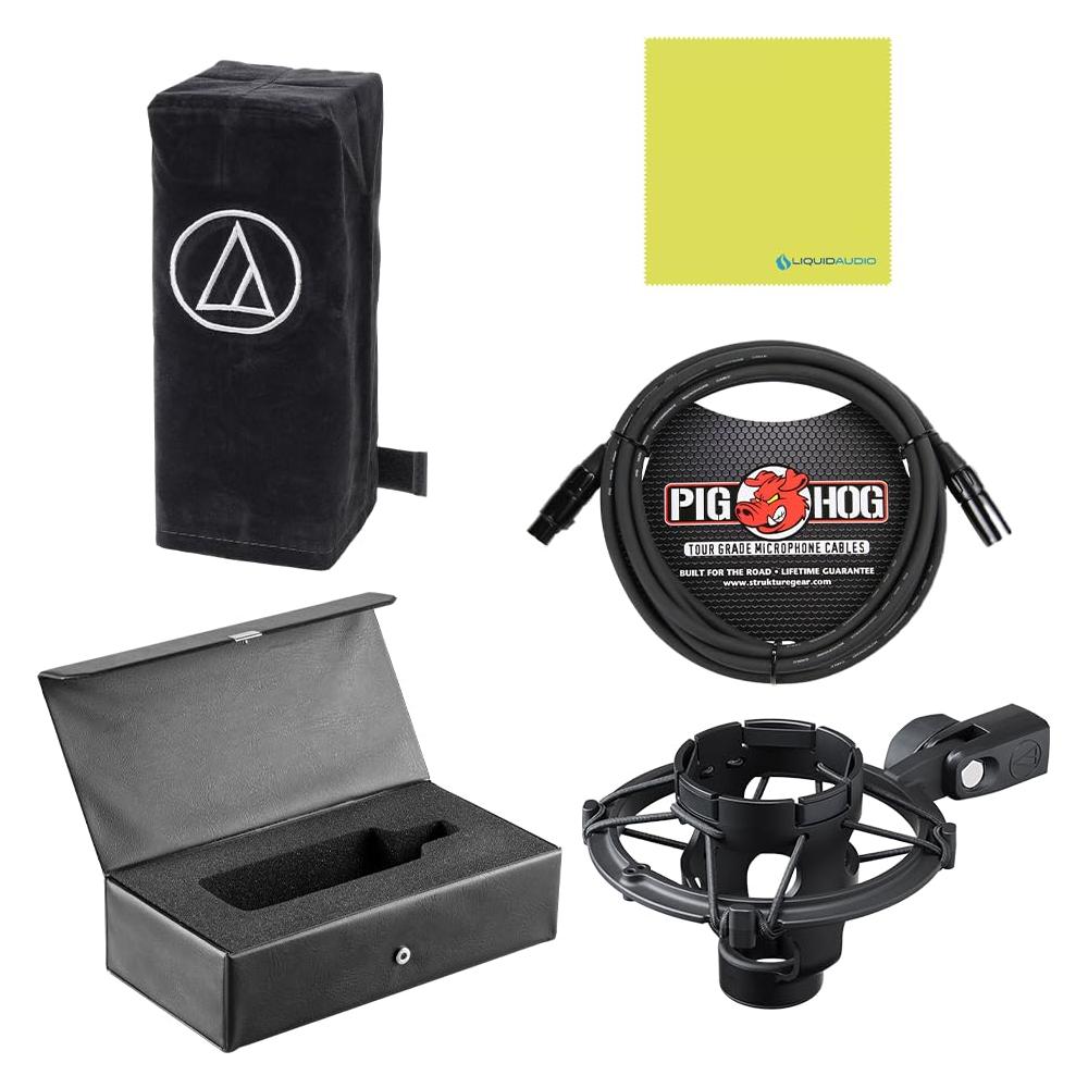 Liquid Audio - Audio Technica AT4040 Cardioid Condenser Microphone Bundle w/Pig Hog Mic Cable, AT8449 Shock Mount, Mic Dust Cover, Carrying Case Polishing Cloth